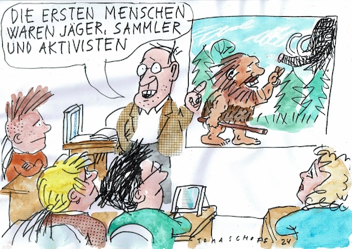 Cartoon: Aktivisten (medium) by Jan Tomaschoff tagged urzeit,mensch,jäger,sammler,urzeit,mensch,jäger,sammler