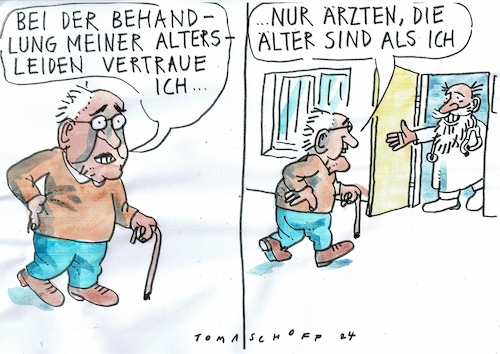 Cartoon: Altersleiden (medium) by Jan Tomaschoff tagged gesundheit,ärzte,mangel,alter,gesundheit,ärzte,mangel,alter