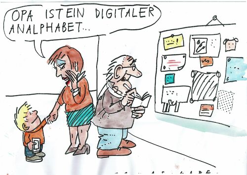 Cartoon: Analphabet (medium) by Jan Tomaschoff tagged pc,internet,digitales,analoges,pc,internet,digitales,analoges