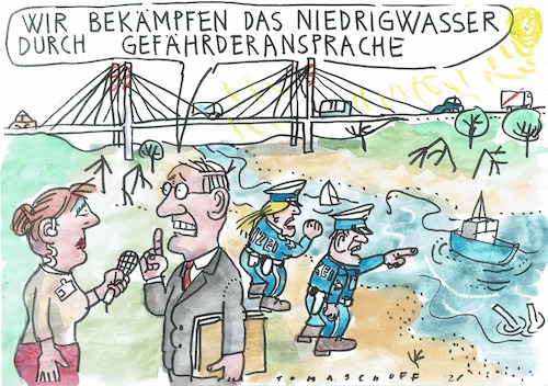 Cartoon: Ansprache (medium) by Jan Tomaschoff tagged trockenheit,flüsse,hitze,trockenheit,flüsse,hitze