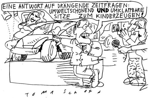 Cartoon: Antwort der Autoindustrie (medium) by Jan Tomaschoff tagged autoindustrie,geburtenrückgang,generationen,absatzkrise,wirtschaftskrise,rezession,verkaufszahlen,konjunktur,schlüsselindustrie,abschwung