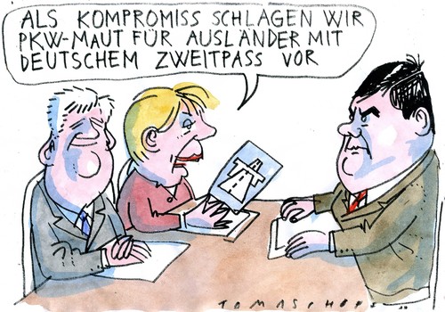 Cartoon: Ausländermaut (medium) by Jan Tomaschoff tagged maut,doppelpass,maut,doppelpass