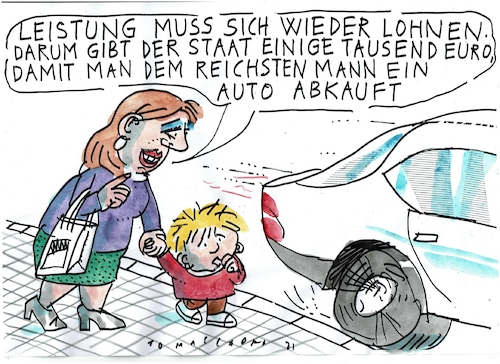 Cartoon: Auto Subventionen (medium) by Jan Tomaschoff tagged eauto,subventionen,eauto,subventionen