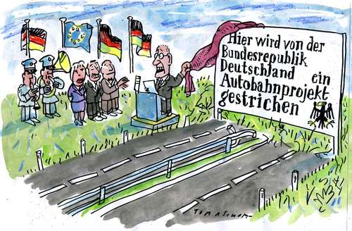 Cartoon: autobahnprojekt (medium) by Jan Tomaschoff tagged deutschland,autobahn,projekt,deutschland,autobahn,projekt,autos,bundesrepublik