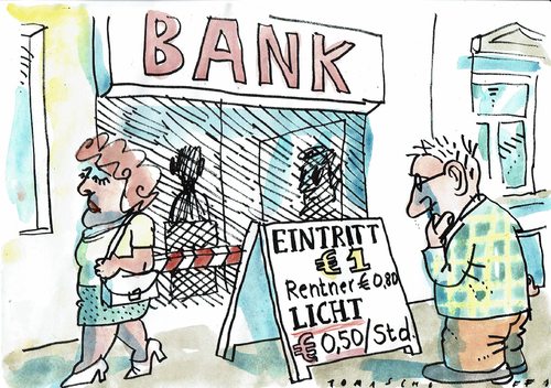 Cartoon: Bankkosten (medium) by Jan Tomaschoff tagged kosten,zinsen,bnkaen,bnkaen,zinsen,kosten