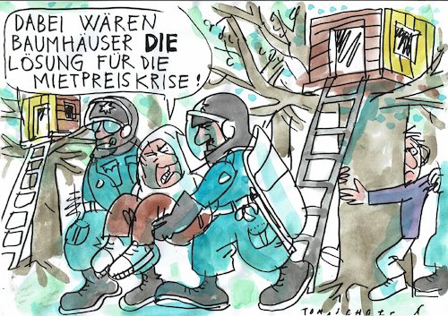 Cartoon: Baumhäuser (medium) by Jan Tomaschoff tagged waldbesetzer,wohnungen,waldbesetzer,wohnungen