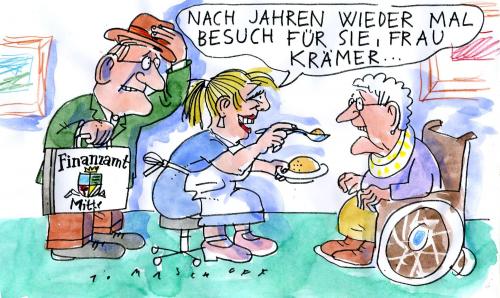 Cartoon: Besuch (medium) by Jan Tomaschoff tagged rente,rentner,rentenversprechen
