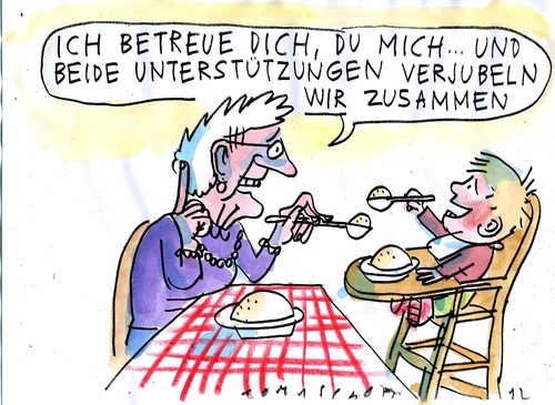 Cartoon: Betreuung (medium) by Jan Tomaschoff tagged kinder,alte,betreuung,kinder,alte,betreuung