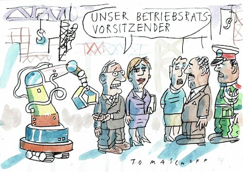 Cartoon: Betriebsrat (medium) by Jan Tomaschoff tagged automtisierung,roboter,arbeit,automtisierung,roboter,arbeit