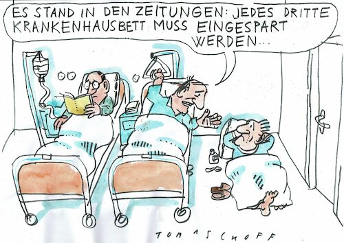 Cartoon: Bett (medium) by Jan Tomaschoff tagged krankenhaus,kosten,gesundheitswesen,krankenhaus,kosten,gesundheitswesen