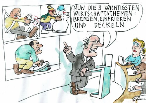 Cartoon: Bremsen Einfrieren Deckeln (medium) by Jan Tomaschoff tagged energiekrise,preise,inflation,gas,strom,energiekrise,preise,inflation,gas,strom