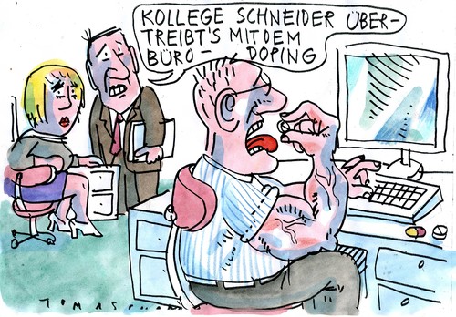 Cartoon: Bürodoping (medium) by Jan Tomaschoff tagged stress,doping,stress,doping