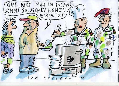 Cartoon: Bundeswehr im Inland (medium) by Jan Tomaschoff tagged bundeswehr,sicherheit,polzei,bundeswehr,sicherheit,polzei