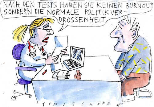 Cartoon: Burnout Politikverdrossenheit (medium) by Jan Tomaschoff tagged poltikverdrossenheit,poltikverdrossenheit