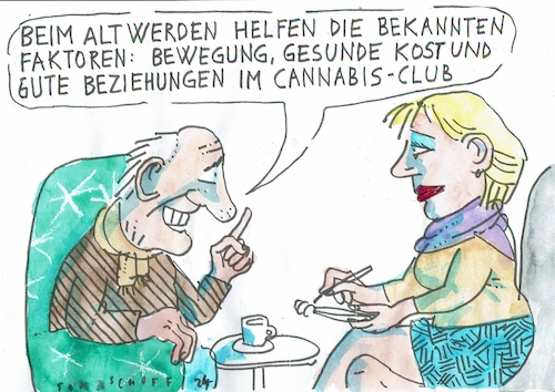 Cartoon: Cannabisclub (medium) by Jan Tomaschoff tagged cannabis,alter,gesundheit,cannabis,alter,gesundheit