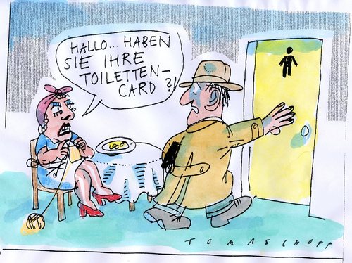 Cartoon: Card (medium) by Jan Tomaschoff tagged card,elektronisches,geld,toilette,wc,bad,card,karte,eintritt,geld,elektronik,zukunft