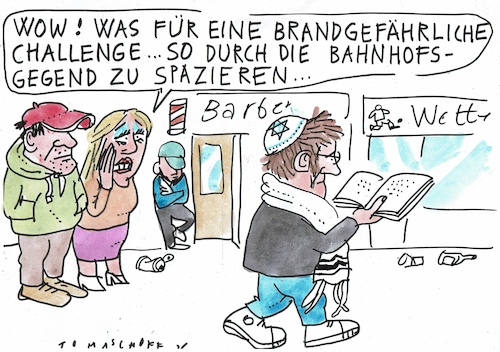 Cartoon: Challenge (medium) by Jan Tomaschoff tagged anrisemitismus,intoleranz,islamismus,anrisemitismus,intoleranz,islamismus