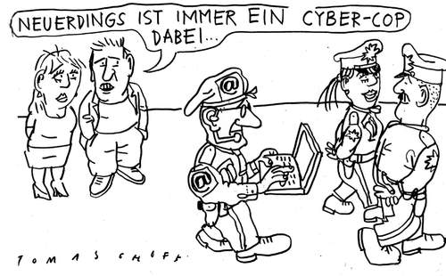 Cartoon: Cyber-Cop (medium) by Jan Tomaschoff tagged internet,kriminalität,datenschutz,internet,kriminalität,datenschutz,verbrechen,polizei,sicherheit,daten,schutz,verbraucherschutz,cyberspace,web,online,datenklau,spionage,spionieren,big brother,big,brother