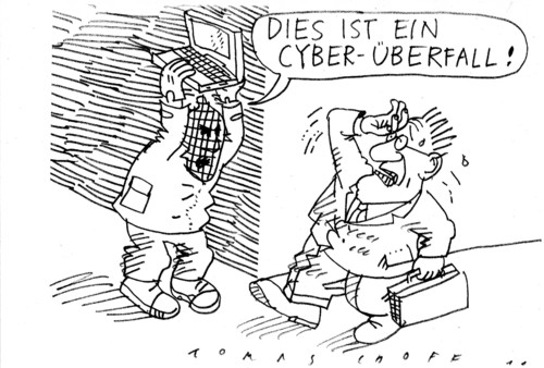 Cartoon: Cyber Überfall (medium) by Jan Tomaschoff tagged überfall,computer,cyber,internet,web,technologie,digital,kriminalität,daten,datenklau,überfall,computer,cyber,internet,web,technologie,digital,kriminalität,daten,datenklau