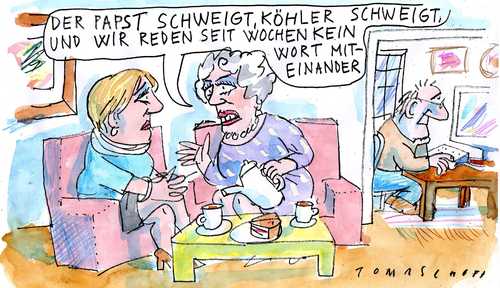 Cartoon: Das Schweigen (medium) by Jan Tomaschoff tagged papst,köhler,schweigen