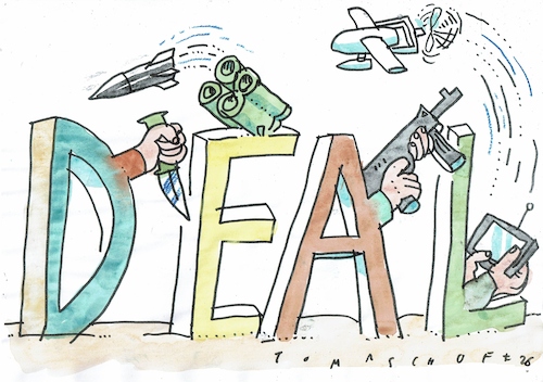 Cartoon: Deal (medium) by Jan Tomaschoff tagged kriege,krisen,verhandeln,trump,kriege,krisen,verhandeln,trump