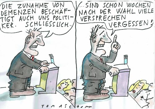 Cartoon: Demenz (medium) by Jan Tomaschoff tagged wahlverprechen,wahlverprechen