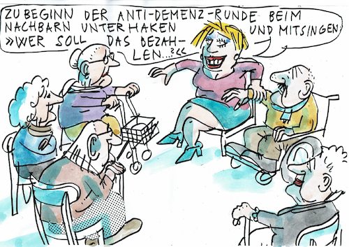 Cartoon: Demenztraining (medium) by Jan Tomaschoff tagged altenpflege,geld,altenpflege,geld