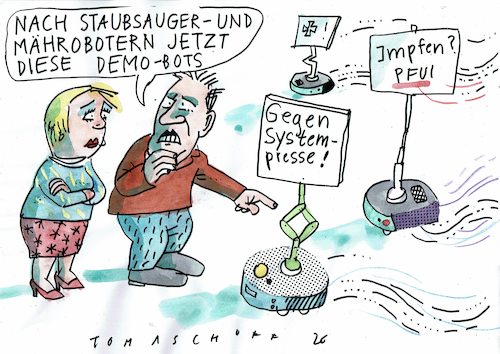 Cartoon: Demobots (medium) by Jan Tomaschoff tagged roboter,demos,fake,news,roboter,demos,fake,news