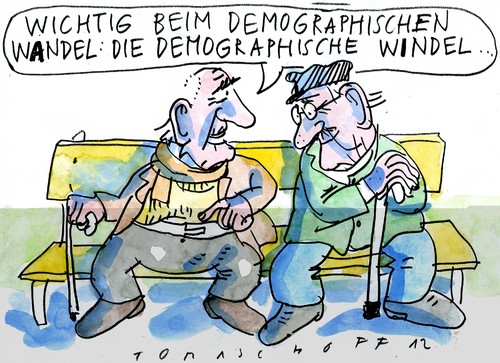 Cartoon: Demografischer Wandel (medium) by Jan Tomaschoff tagged demografie,alterspyramide,geburtenrate,alte,senioren,rentner,rente,demografie,alterspyramide,geburtenrate,alte,senioren,rentner,rente