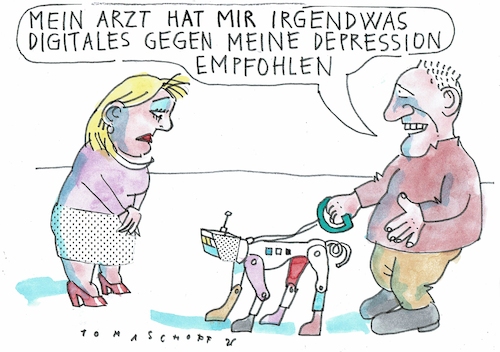 Cartoon: Depressionsbehandlung (medium) by Jan Tomaschoff tagged gigitales,gesundheit,depression,haustier,gigitales,gesundheit,depression,haustier