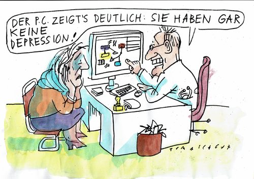 Cartoon: digitale Medizin (medium) by Jan Tomaschoff tagged pc,zuwendung,ehealth,pc,zuwendung,ehealth