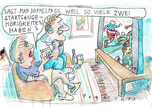 Cartoon: Doppelpass (medium) by Jan Tomaschoff tagged fussball,nationalmannschaft,migration,fussball,nationalmannschaft,migration