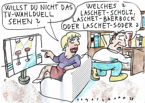 Cartoon: Duell (medium) by Jan Tomaschoff tagged wahökampf,koalitionen,laschet,wahökampf,koalitionen,laschet