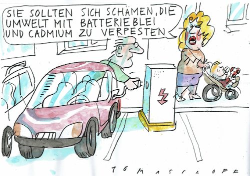 Cartoon: E-Auto (medium) by Jan Tomaschoff tagged elektroauto,batterie,elektroauto,batterie