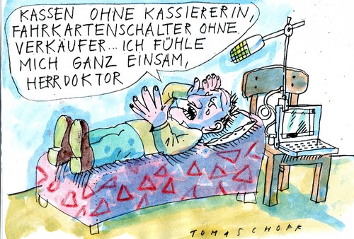 Cartoon: Einsam... (medium) by Jan Tomaschoff tagged ärzte,arzt,gesundheitskosten,automatenmedizin,krankenkassen,patienten,gesundheitsreform,gesundheitsreform,patienten,krankenkassen,automatenmedizin,gesundheitskosten,arzt,ärzte