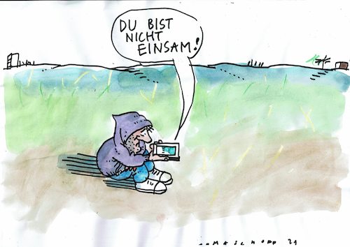 Cartoon: einsam (medium) by Jan Tomaschoff tagged einsamkeit,kontakte,internet,einsamkeit,kontakte,internet