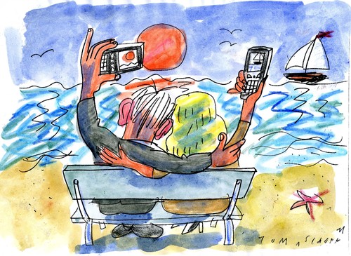 Cartoon: einsam und zweisam (medium) by Jan Tomaschoff tagged zweisam,einsam,liebe,handy,phone,smartphone,netzwerk,technik,zweisam,einsam,handy,liebe,phone,smartphone,netzwerk,technik