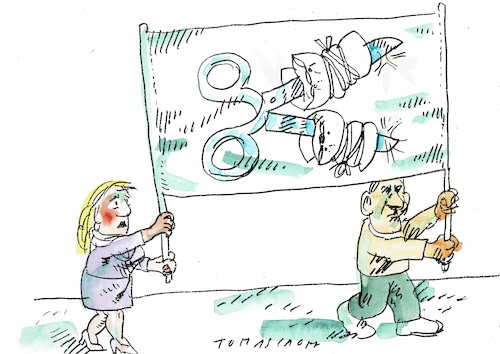 Cartoon: Einschnitte (medium) by Jan Tomaschoff tagged finanzen,sparen,politik,finanzen,sparen,politik