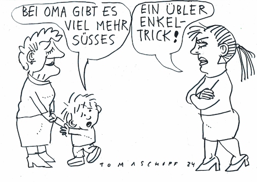 Cartoon: Enkeltrick (medium) by Jan Tomaschoff tagged enkeltrick,oma,süßigkeiten,enkeltrick,oma,süßigkeiten
