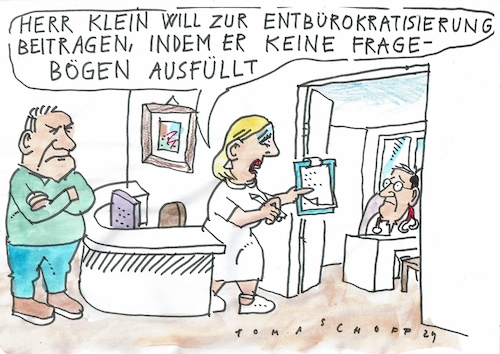 Cartoon: Entbürokratisierung (medium) by Jan Tomaschoff tagged gesndheit,arzt,praxis,bürokratie,gesndheit,arzt,praxis,bürokratie