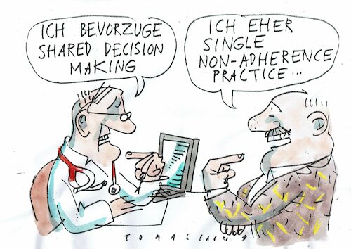 Cartoon: Entscheidung (medium) by Jan Tomaschoff tagged decision,making,arzt,patient,adhärenz,decision,making,arzt,patient,adhärenz