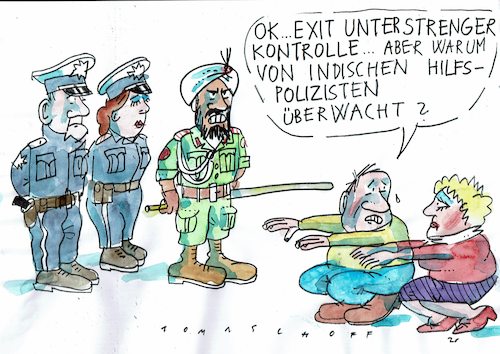 Cartoon: Exit zwei (medium) by Jan Tomaschoff tagged pandemie,exit,regeln,polizei,indien,pandemie,exit,regeln,polizei,indien