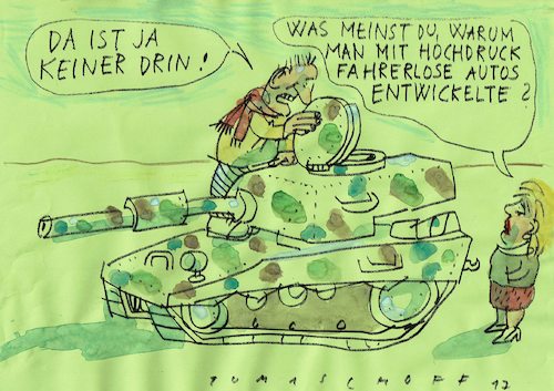 Cartoon: fahrerlos (medium) by Jan Tomaschoff tagged fahrerlos,menschenleer,militär,fahrerlos,menschenleer,militär
