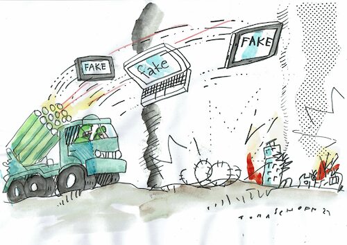 Cartoon: Fake (medium) by Jan Tomaschoff tagged ukraine,krieg,russland,fake,news,ukraine,krieg,russland,fake,news