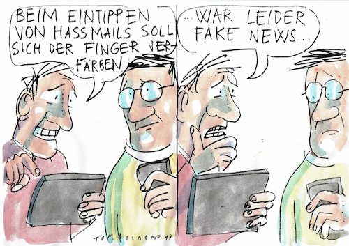 Cartoon: Falschmeldung (medium) by Jan Tomaschoff tagged social,media,lügen,social,media,lügen
