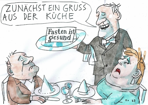 Cartoon: Fasten (medium) by Jan Tomaschoff tagged gastronomie,übergewicht,fasten,gastronomie,übergewicht,fasten