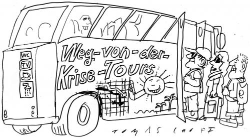 Cartoon: Fluchtfahrzeug (medium) by Jan Tomaschoff tagged tourismus,wirtschaftskrise
