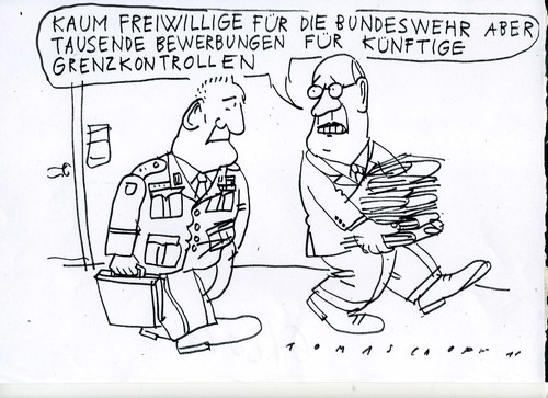 Cartoon: Freiwillige (medium) by Jan Tomaschoff tagged grenzen,freiwillige,bundeswehr,armee,armee,bundeswehr,freiwillige,grenzen