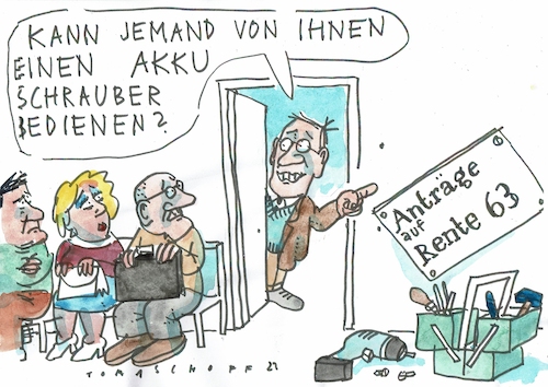 Cartoon: Frührente (medium) by Jan Tomaschoff tagged frührente,fachkräftemangel,handwerk,frührente,fachkräftemangel,handwerk