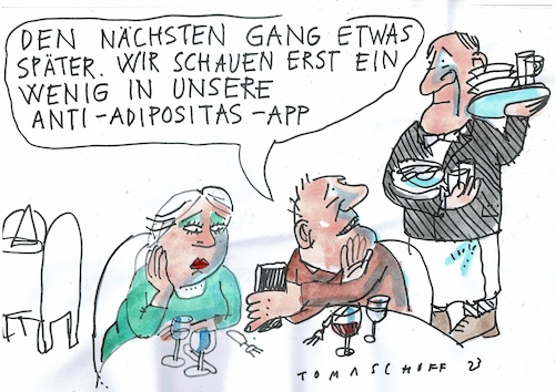 Cartoon: Gang (medium) by Jan Tomaschoff tagged übergewicht,ernährung,app,übergewicht,ernährung,app